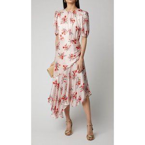 AMUR Bettina Satin Floral Asymmetric Midi Dress - Size 4